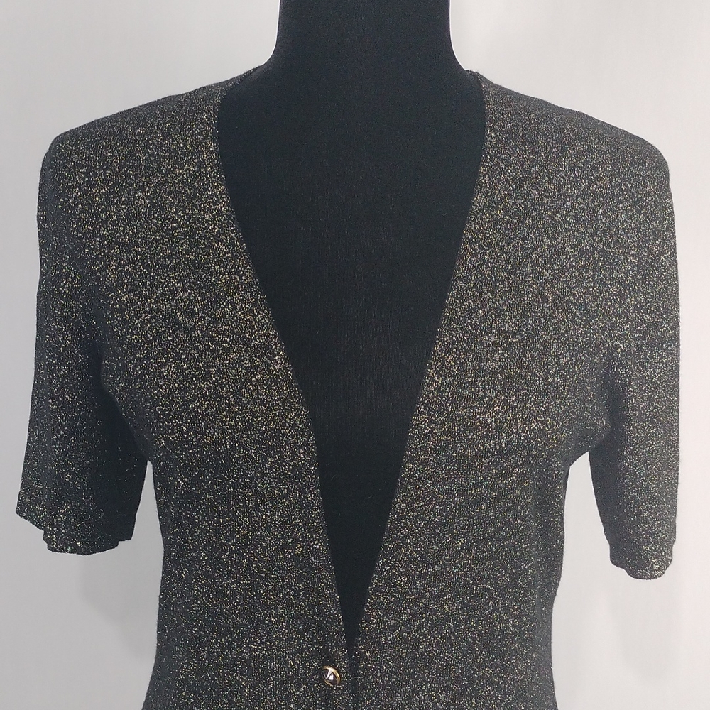 Luxe By Carmen Marc Valvo Gold Metallic Cardigan - Picture 4 of 9